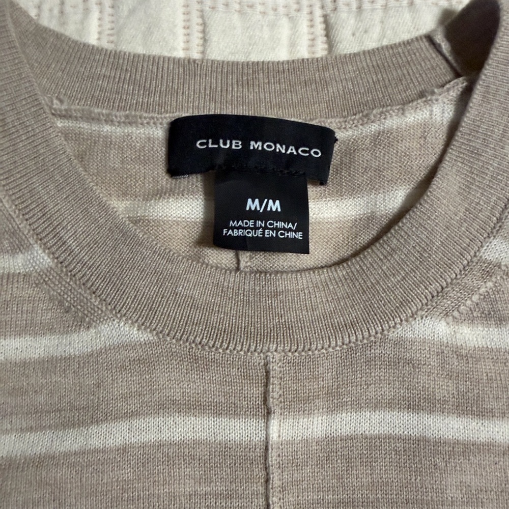 Club Monaco Ladies Striped Sweater - Tan and White - Picture 3 of 8